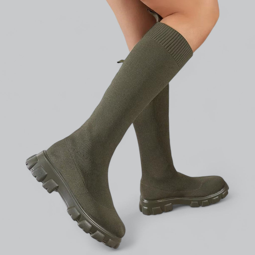 Women's Knit Knee-High Chunky Sole Boots