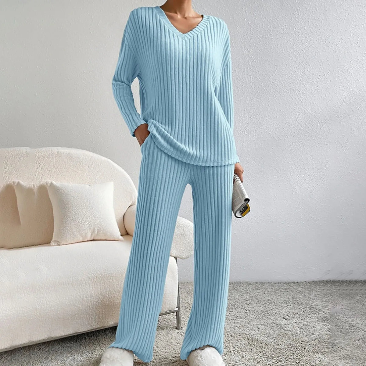 Ensemble d’intérieur pour femme en maille côtelée