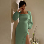 Damen Midikleid mit figurbetonter Form und langen Ärmeln für eleganten Stil