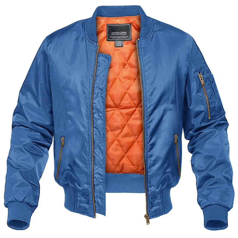 Men's Bomber Jacket with Quilted Lining and Zip Pockets