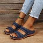 Damen Sandalen mit Ausschnitt, doppeltem Riemen und Komfortsohle
