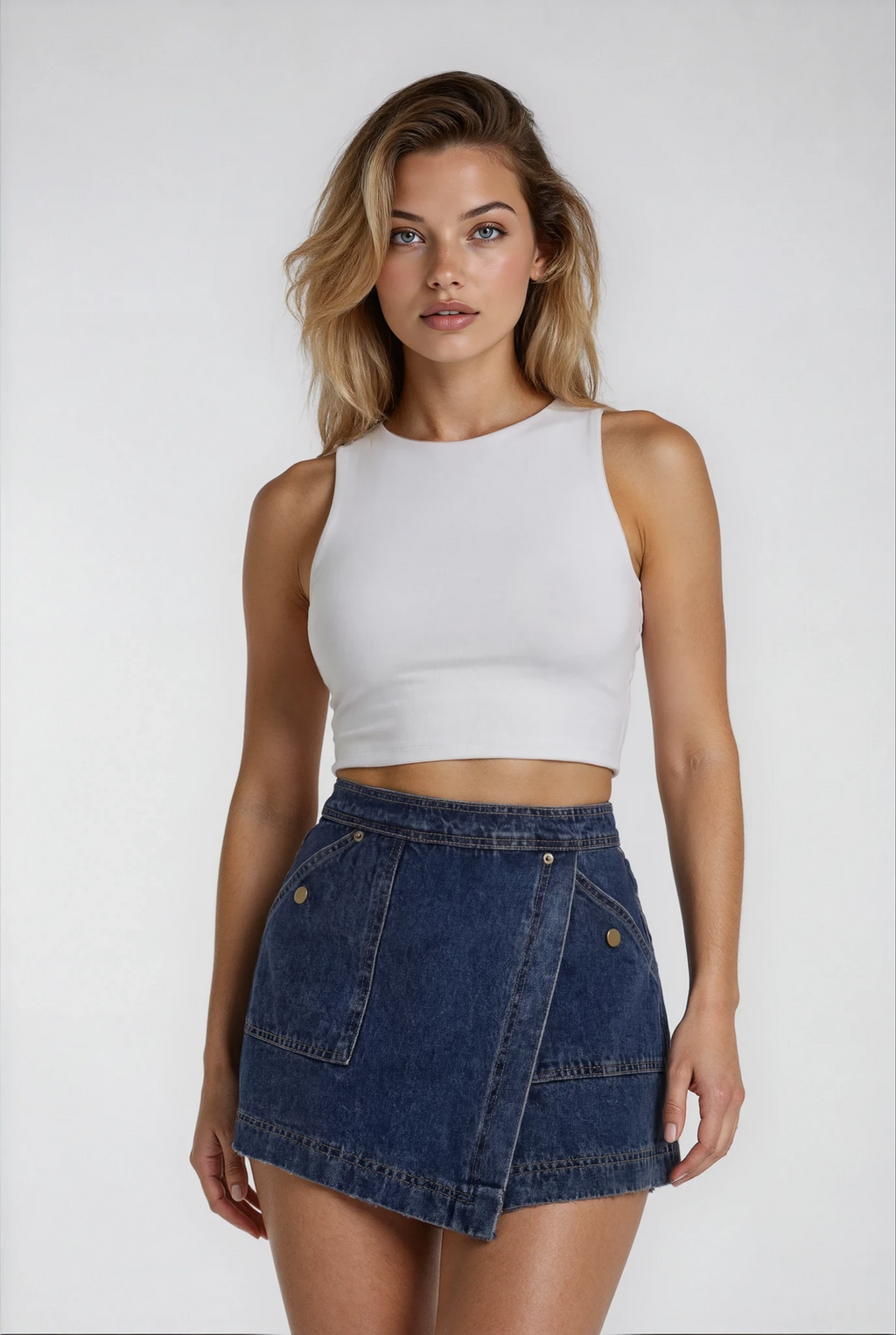 Women's Denim Skort with Wrapped Front for Casual Everyday Styling