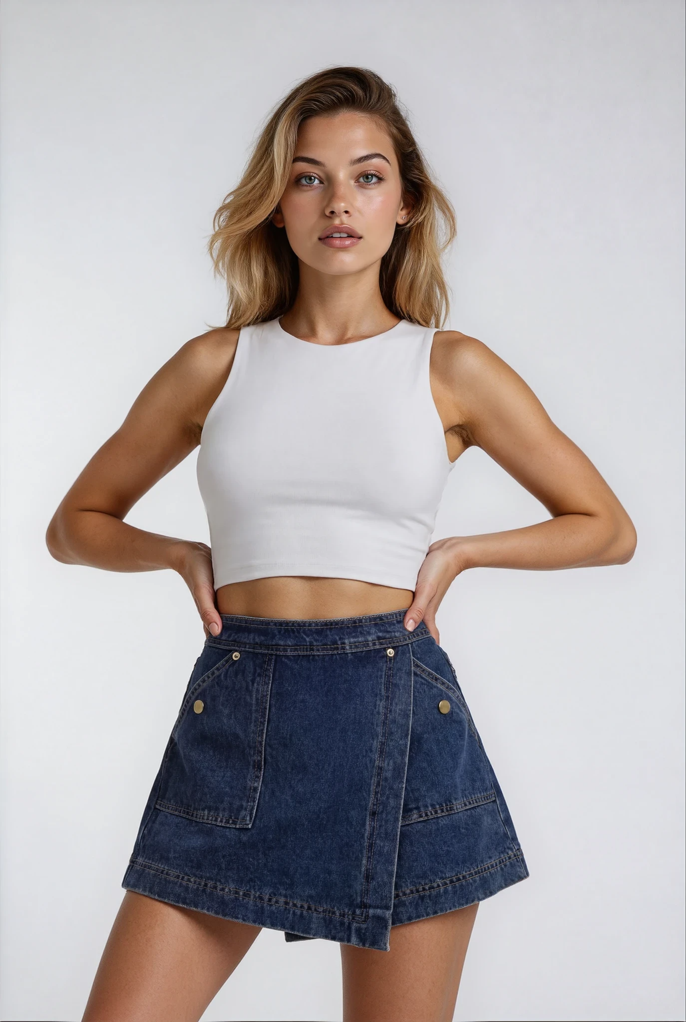 Women's Denim Skort with Wrapped Front for Casual Everyday Styling