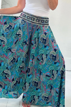 Women's Wide-Leg Paisley Trousers with Elasticated Waist for Summer Wear