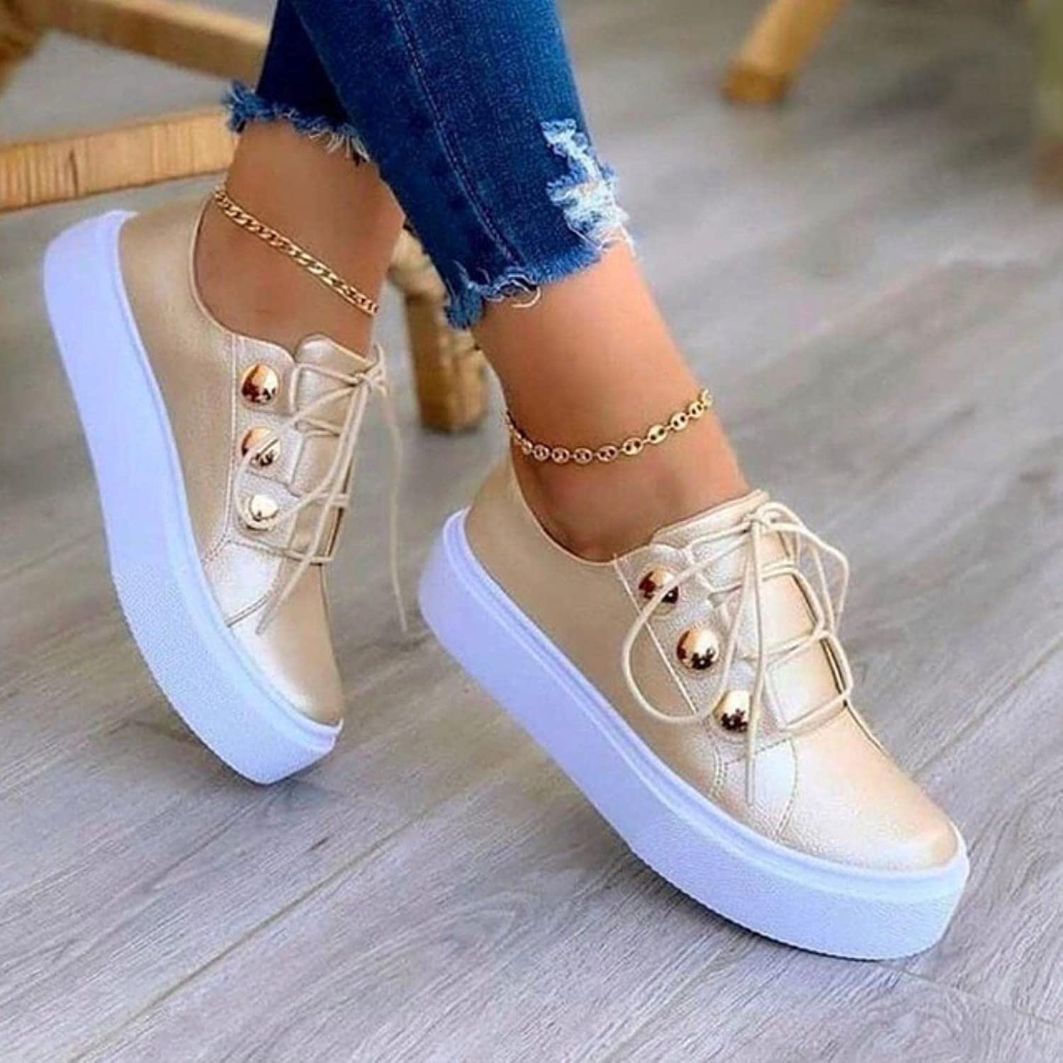 Damen Plateau-Sneaker mit Schnürung und metallischen Knopfakzenten