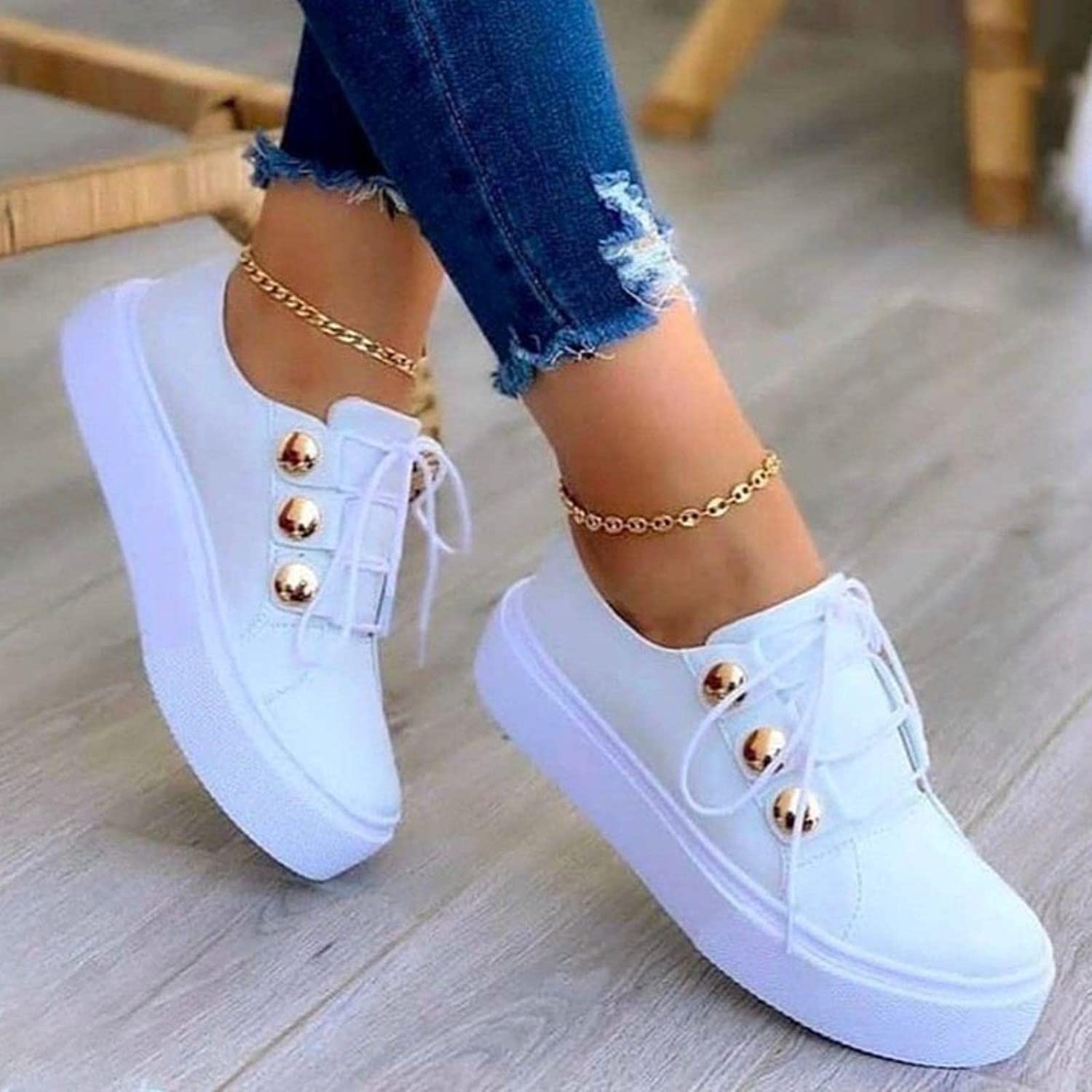 Damen Plateau-Sneaker mit Schnürung und metallischen Knopfakzenten