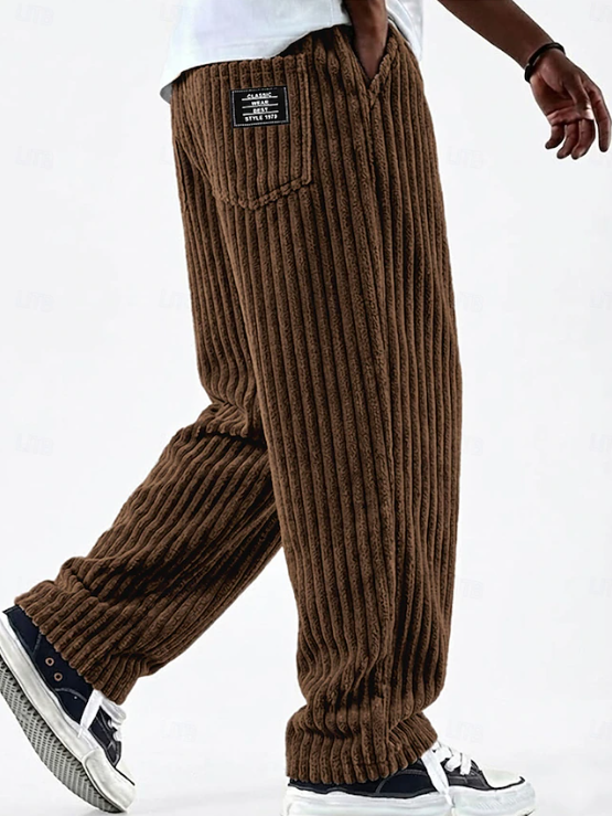 Pantalon lounge décontracté droit en maille côtelée pour homme