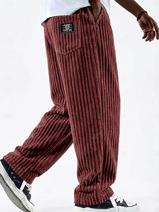 Pantalon lounge décontracté droit en maille côtelée pour homme