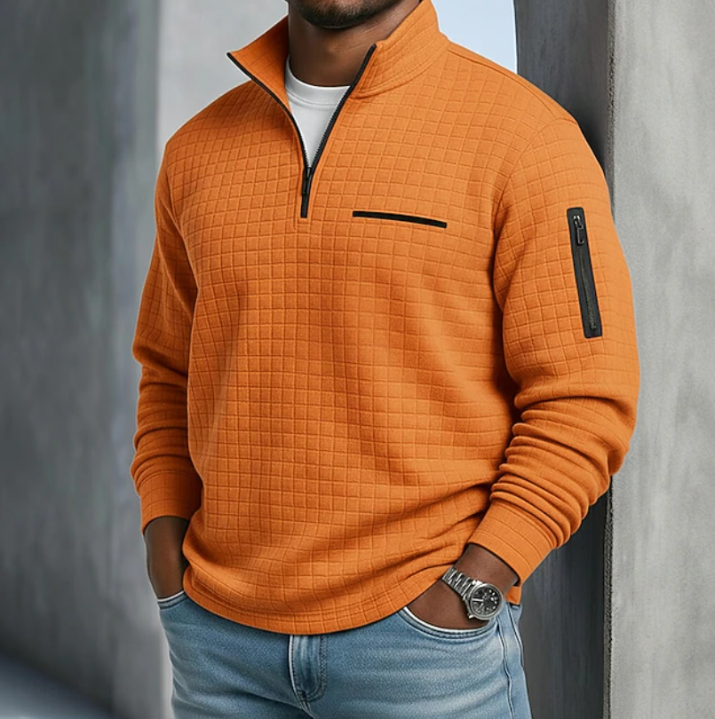 Men's Quarter Zip Textured Pullover Sweatshirt