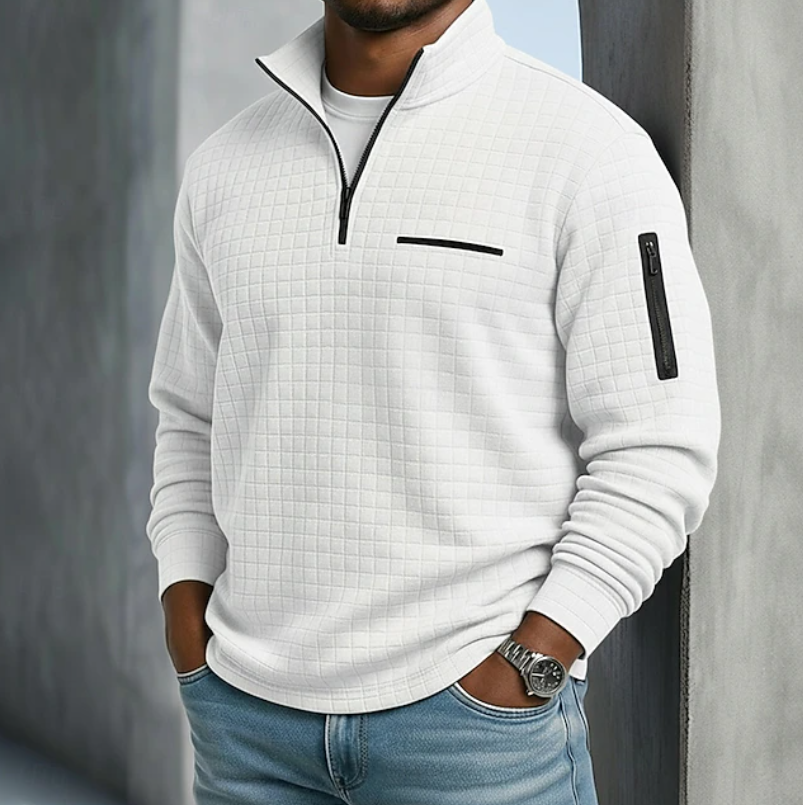 Sweat-shirt à fermeture quart de zip texturé pour homme
