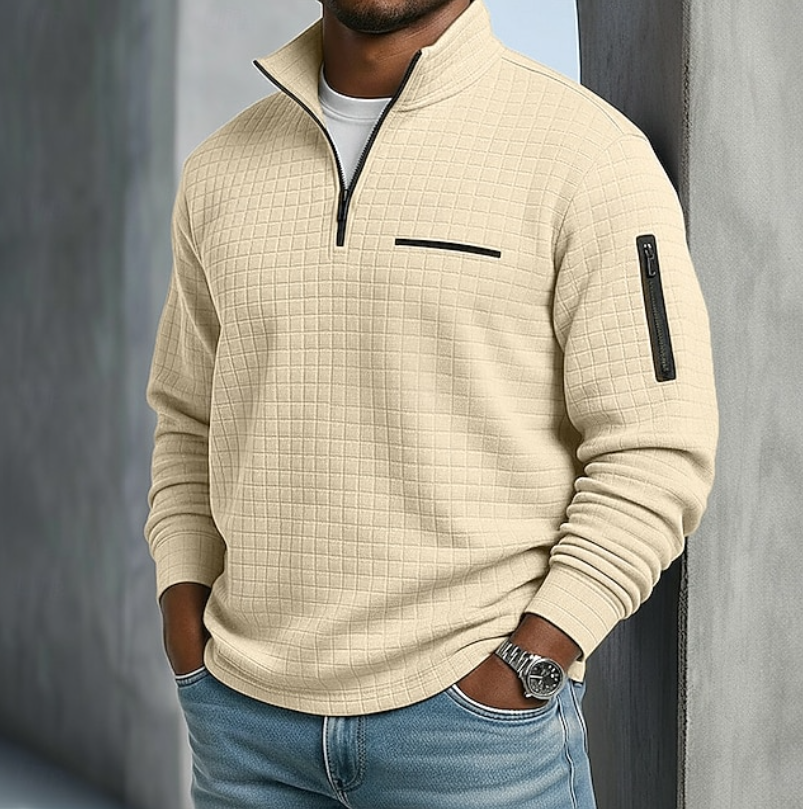 Sweat-shirt à fermeture quart de zip texturé pour homme
