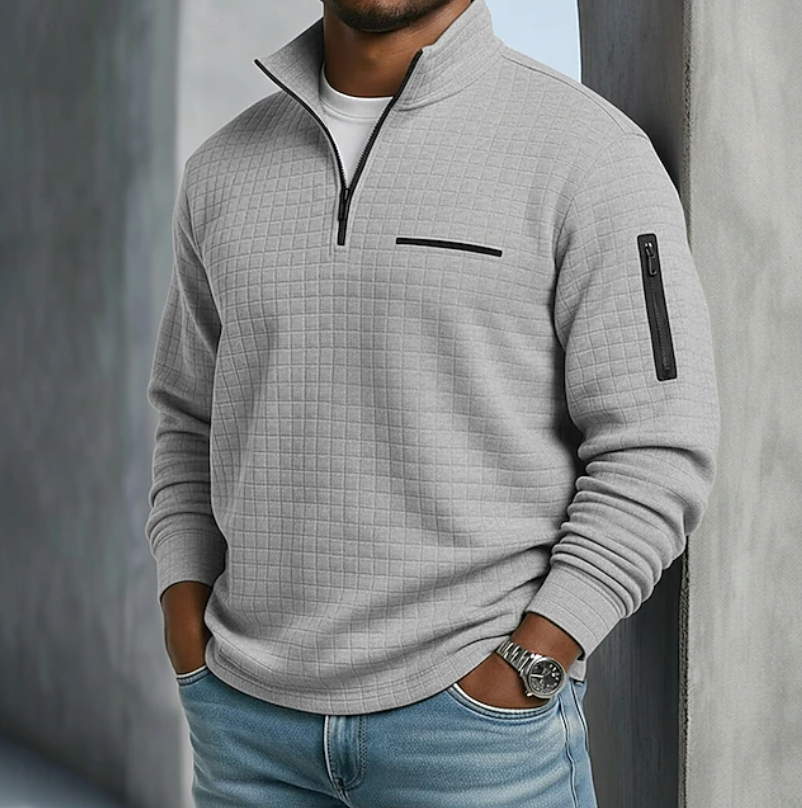 Sweat-shirt à fermeture quart de zip texturé pour homme