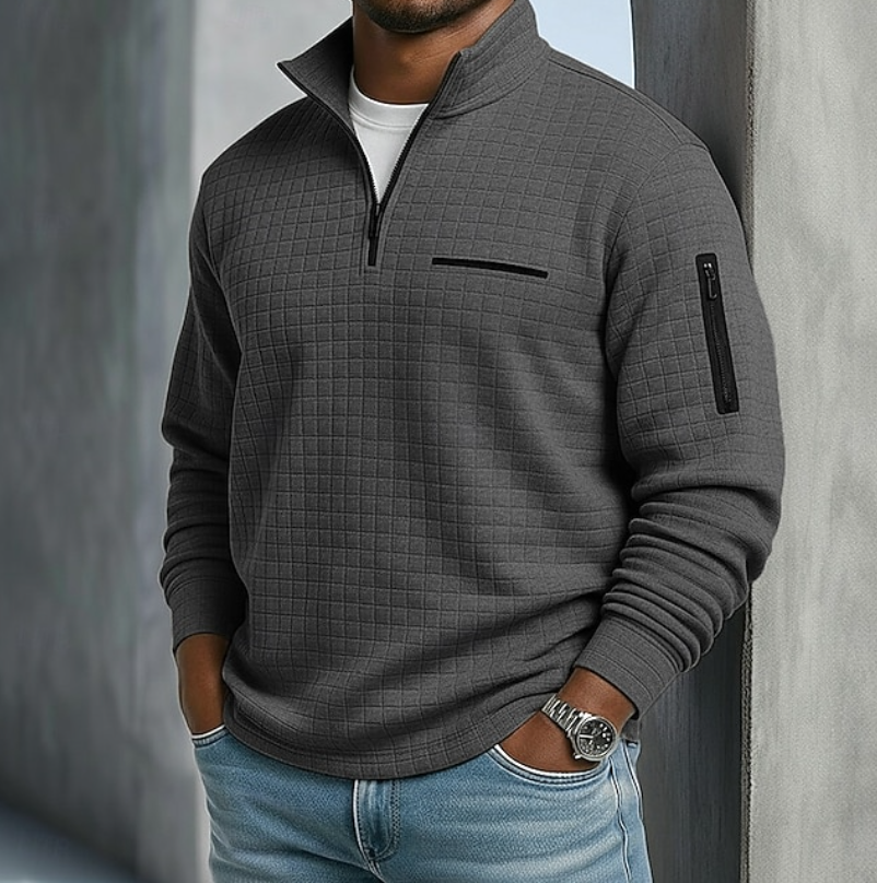 Sweat-shirt à fermeture quart de zip texturé pour homme