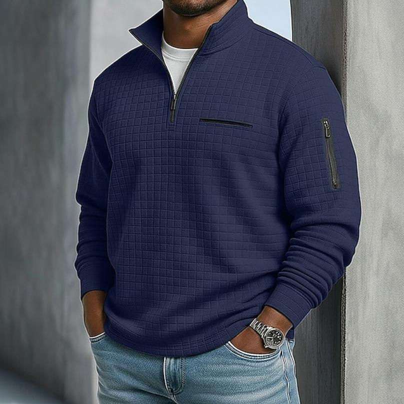 Sweat-shirt à fermeture quart de zip texturé pour homme