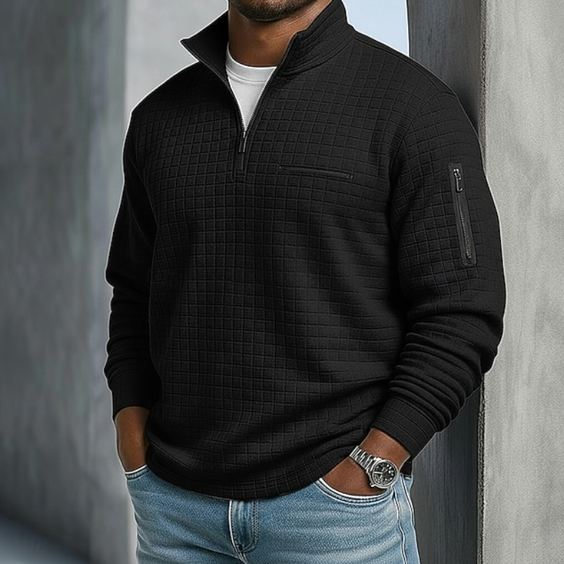 Sweat-shirt à fermeture quart de zip texturé pour homme