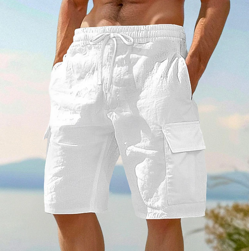 Short de plage décontracté à poches cargo et cordon de serrage pour homme