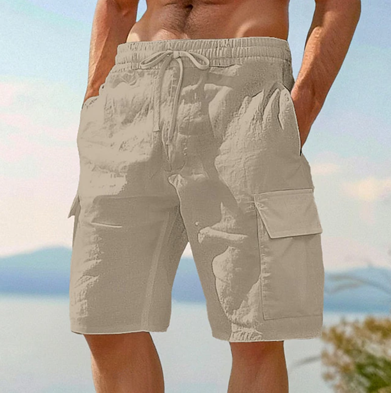 Short de plage décontracté à poches cargo et cordon de serrage pour homme