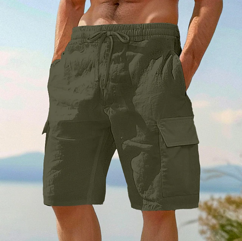 Short de plage décontracté à poches cargo et cordon de serrage pour homme