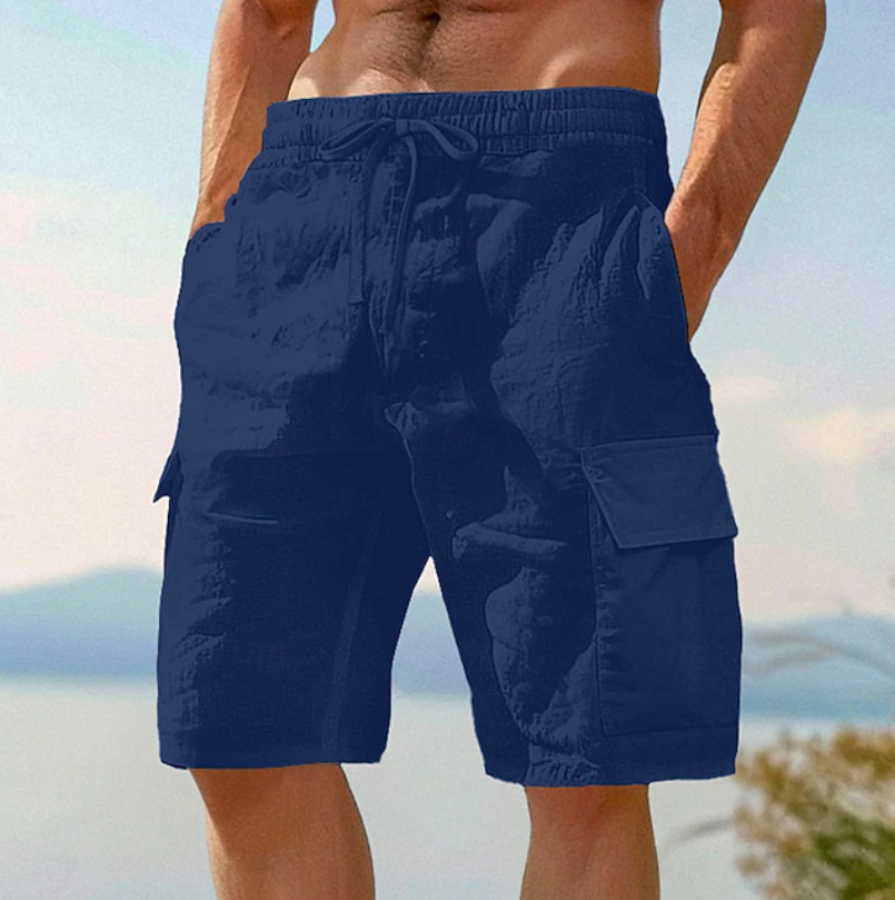 Short de plage décontracté à poches cargo et cordon de serrage pour homme