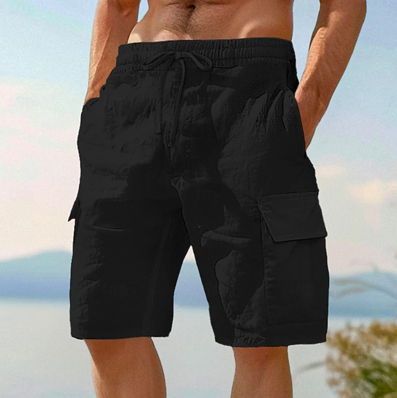 Short de plage décontracté à poches cargo et cordon de serrage pour homme