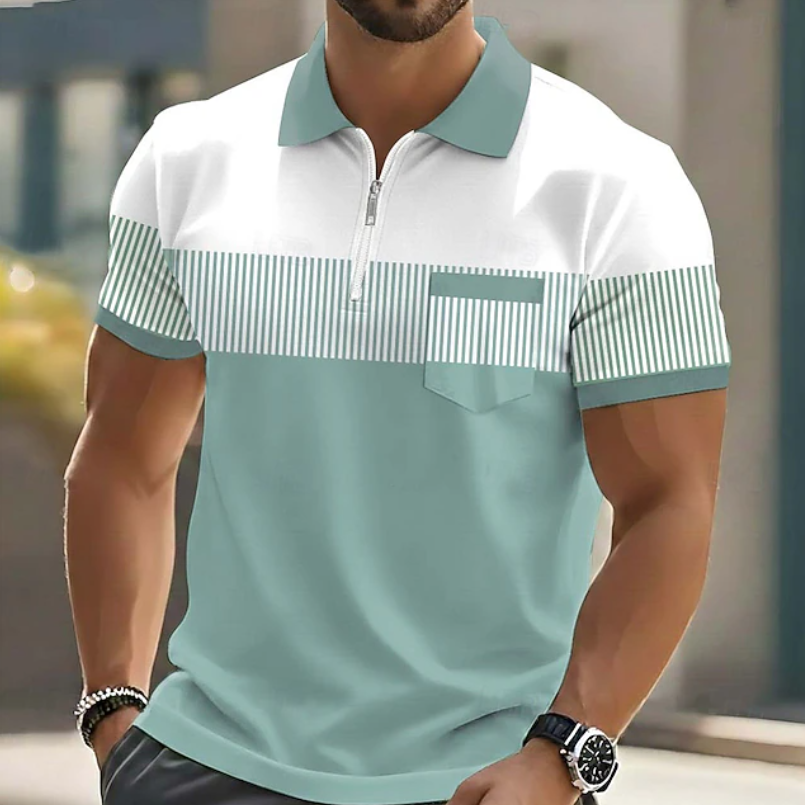 Polo rayé à fermeture quart de zip pour homme avec poche poitrine