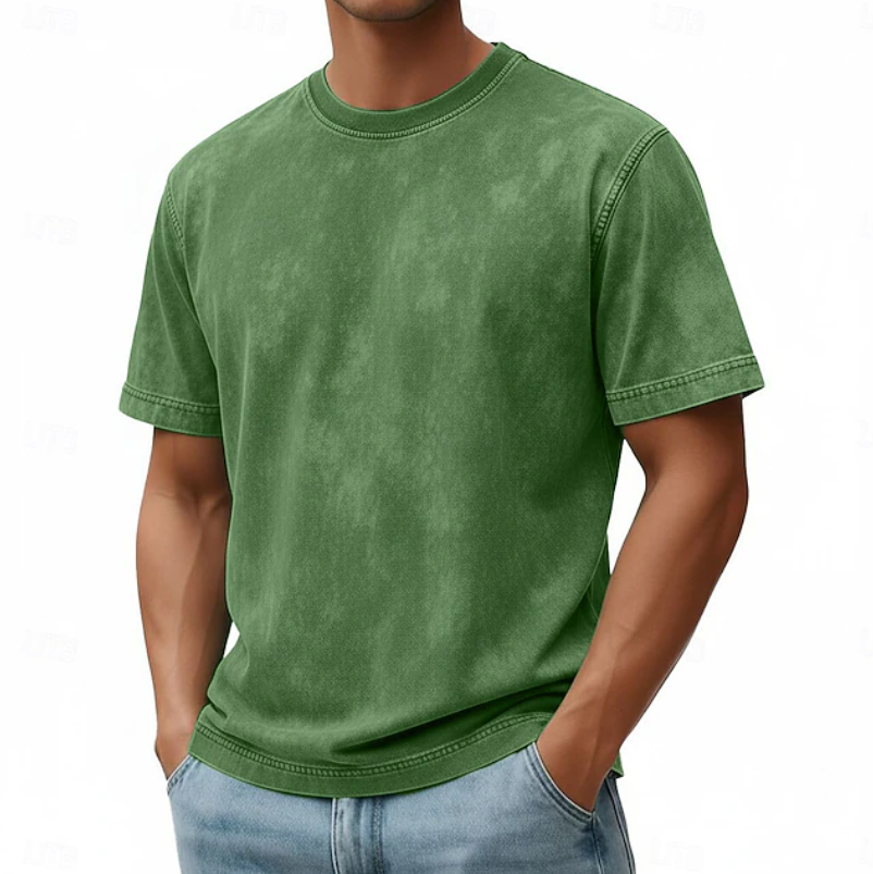 T-shirt décontracté à manches courtes pour homme avec col rond et effet vintage