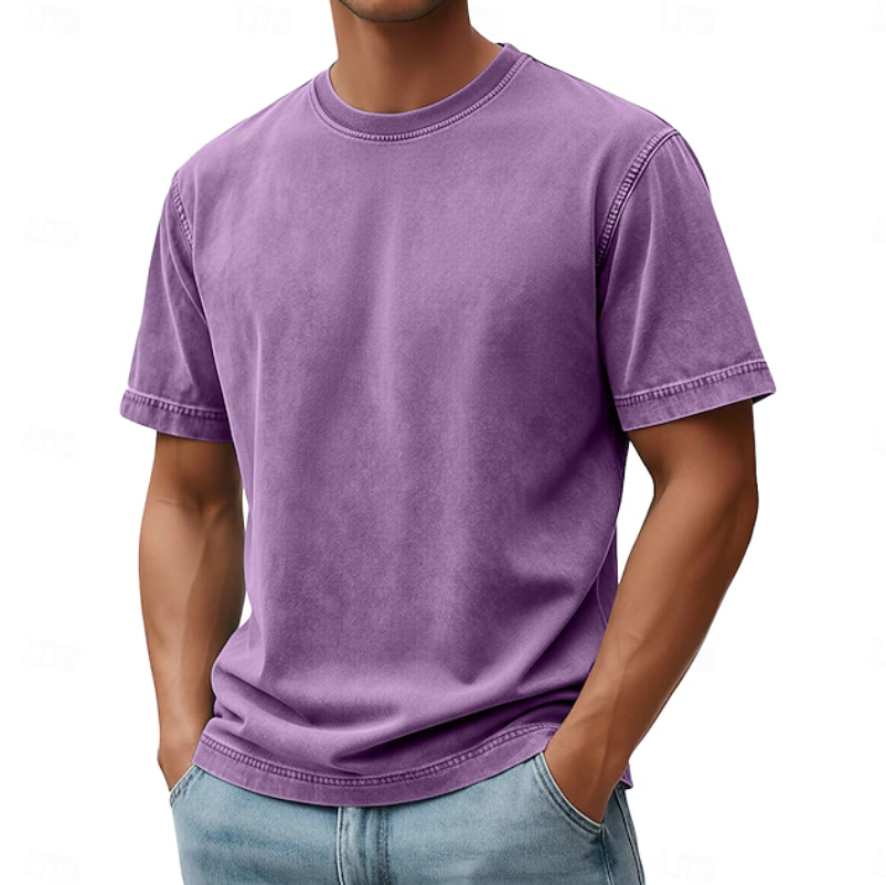 T-shirt décontracté à manches courtes pour homme avec col rond et effet vintage