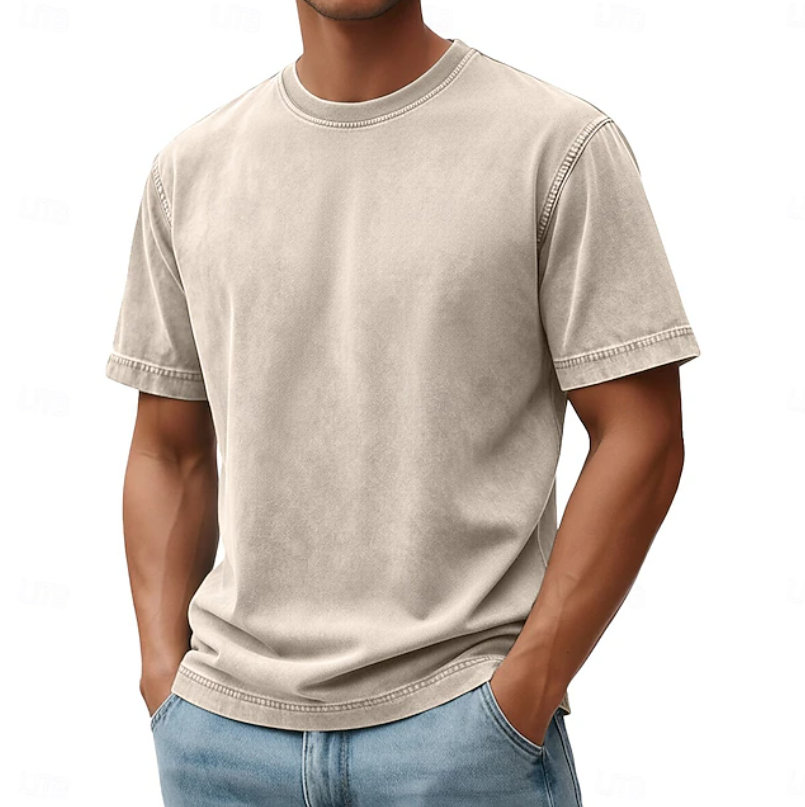 T-shirt décontracté à manches courtes pour homme avec col rond et effet vintage