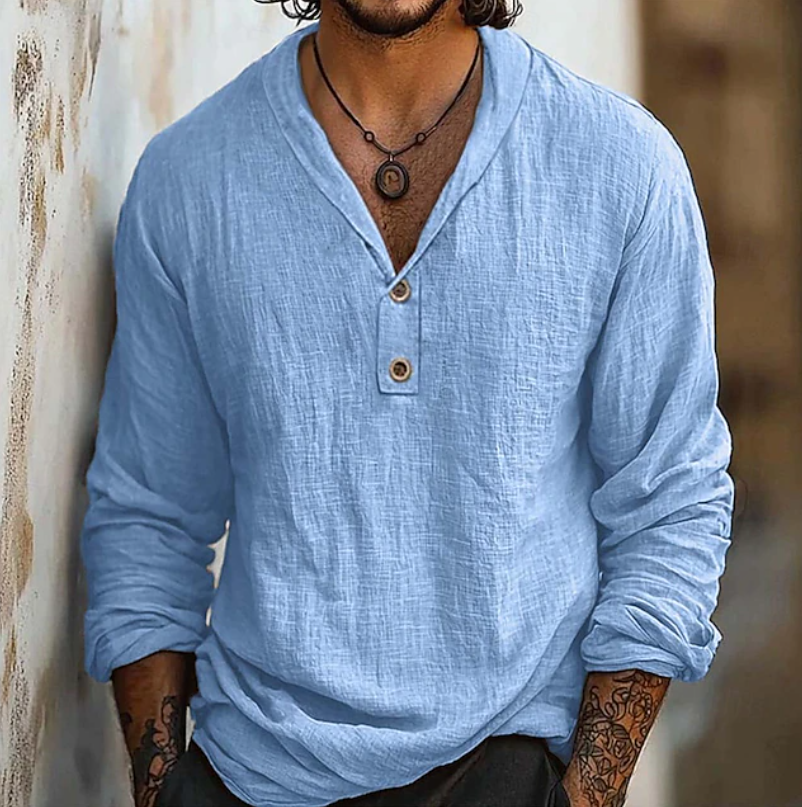 Chemise pull Henley à manches longues texturée pour homme, style décontracté