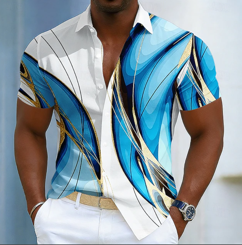 Chemise décontractée à manches courtes pour homme avec imprimé abstrait et boutons