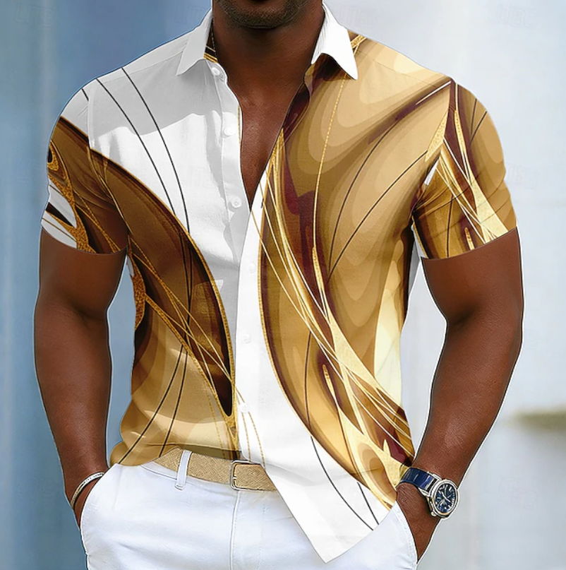 Chemise décontractée à manches courtes pour homme avec imprimé abstrait et boutons