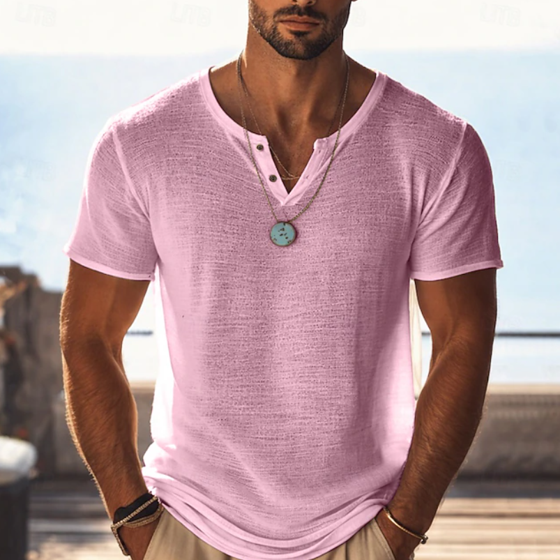 T-shirt léger à col tunisien pour homme