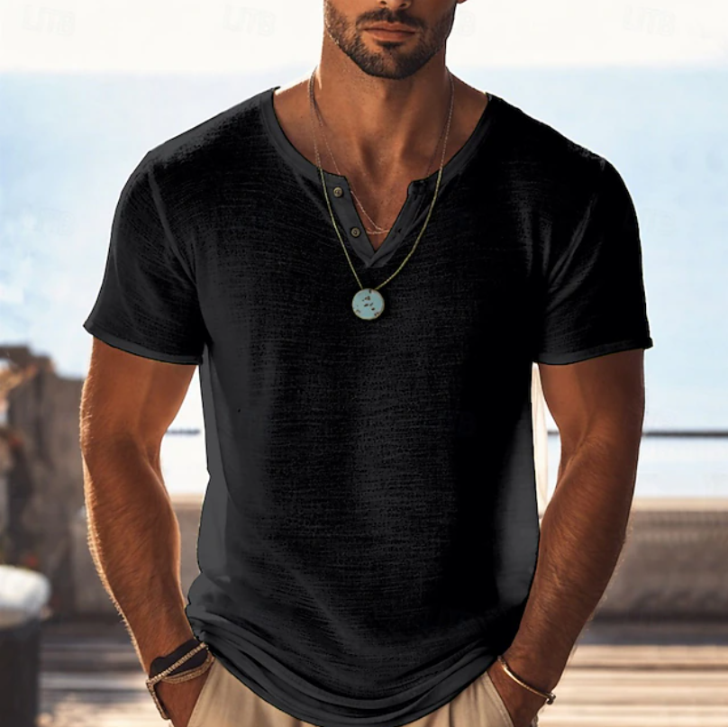 T-shirt léger à col tunisien pour homme