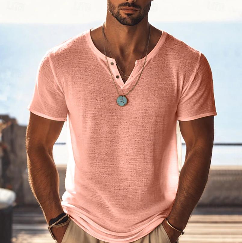 T-shirt léger à col tunisien pour homme