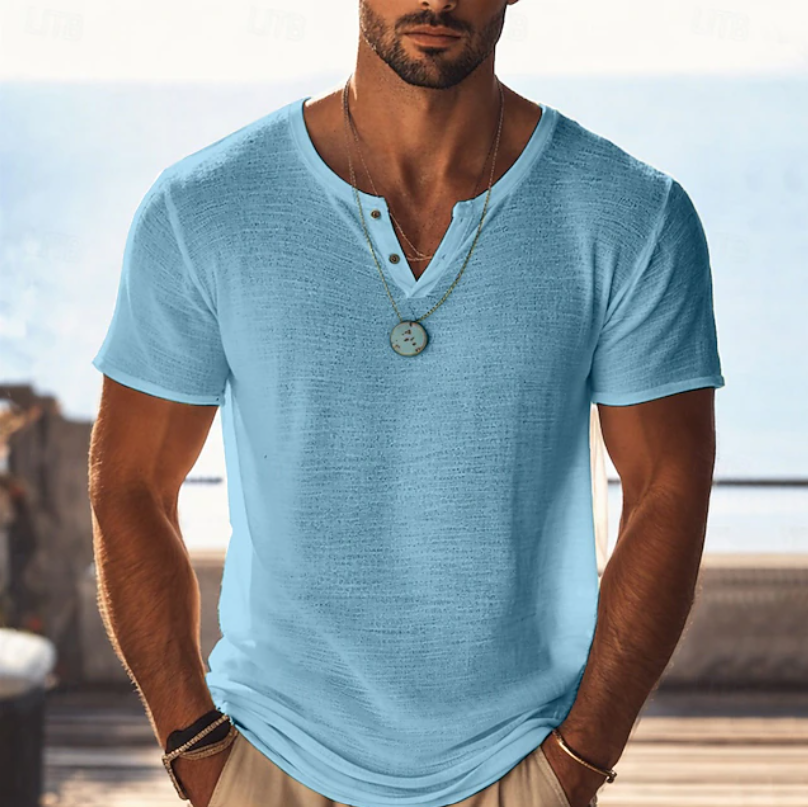 T-shirt léger à col tunisien pour homme