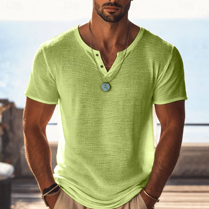 T-shirt léger à col tunisien pour homme