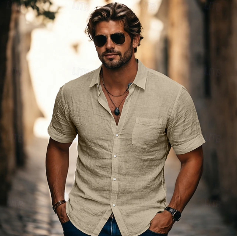 Chemise d'été légère à manches courtes et boutons pour homme