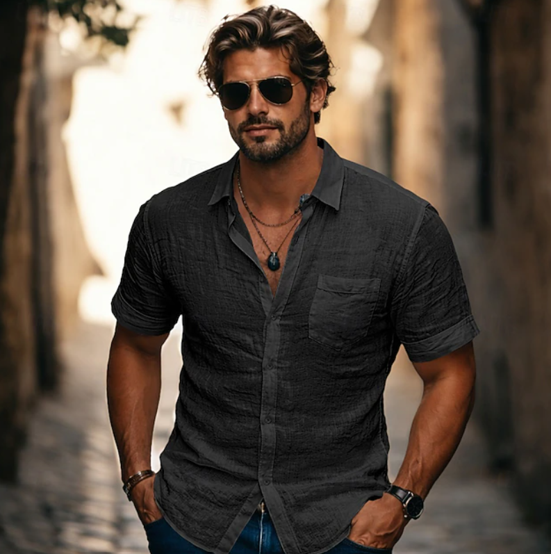 Chemise d'été légère à manches courtes et boutons pour homme