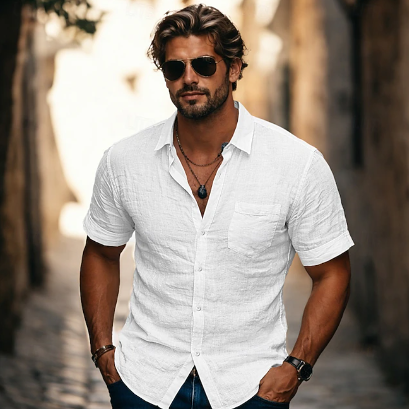 Chemise d'été légère à manches courtes et boutons pour homme