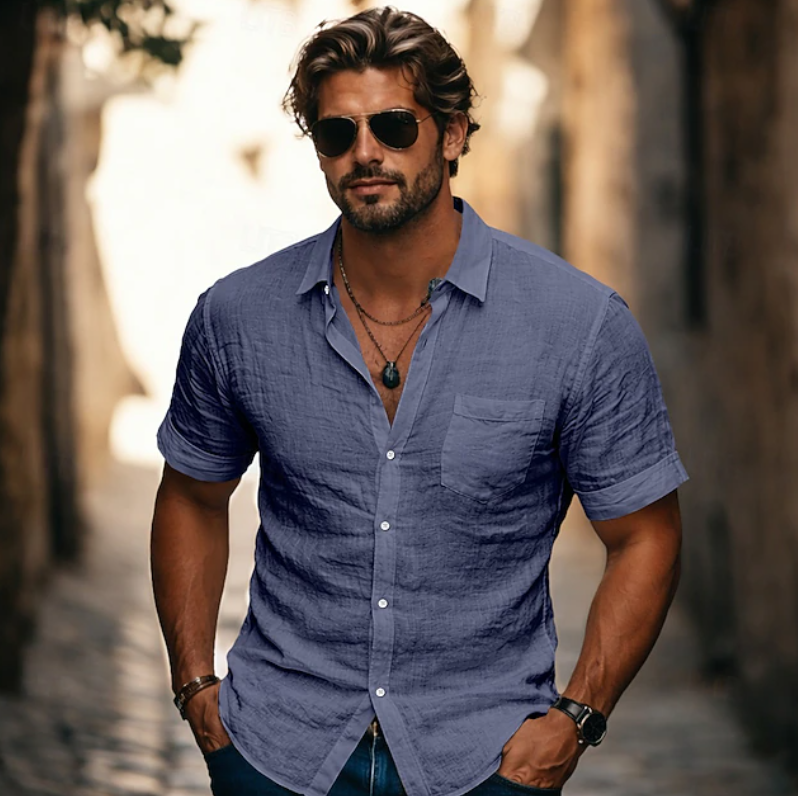 Chemise d'été légère à manches courtes et boutons pour homme