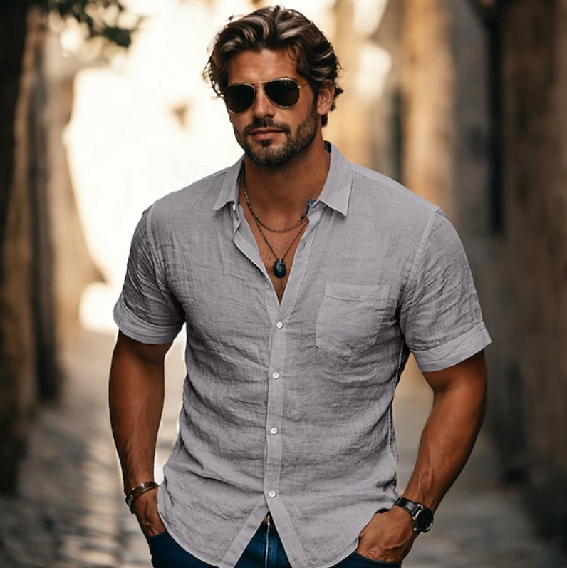 Chemise d'été légère à manches courtes et boutons pour homme