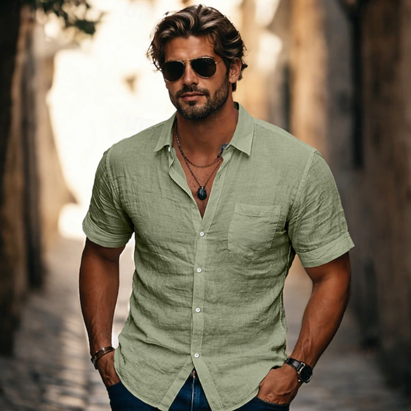Chemise d'été légère à manches courtes et boutons pour homme