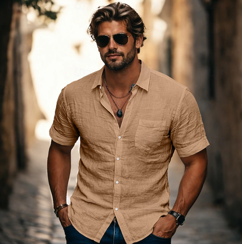 Chemise d'été légère à manches courtes et boutons pour homme