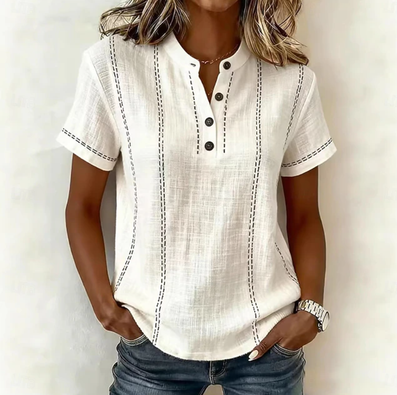 Blouse décontractée pour femme à col Henley