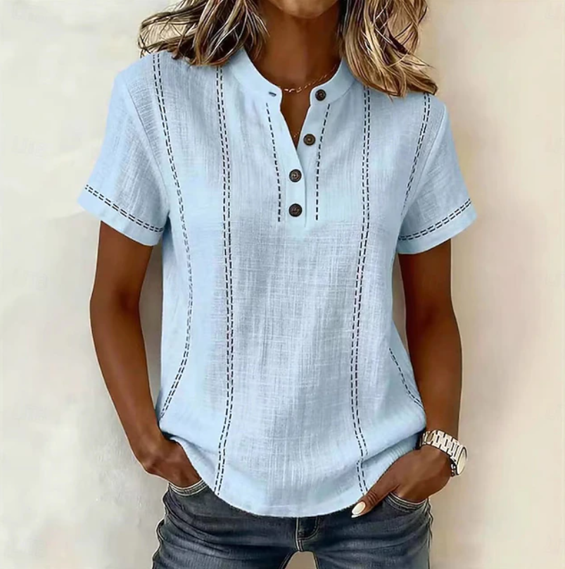 Blouse décontractée pour femme à col Henley