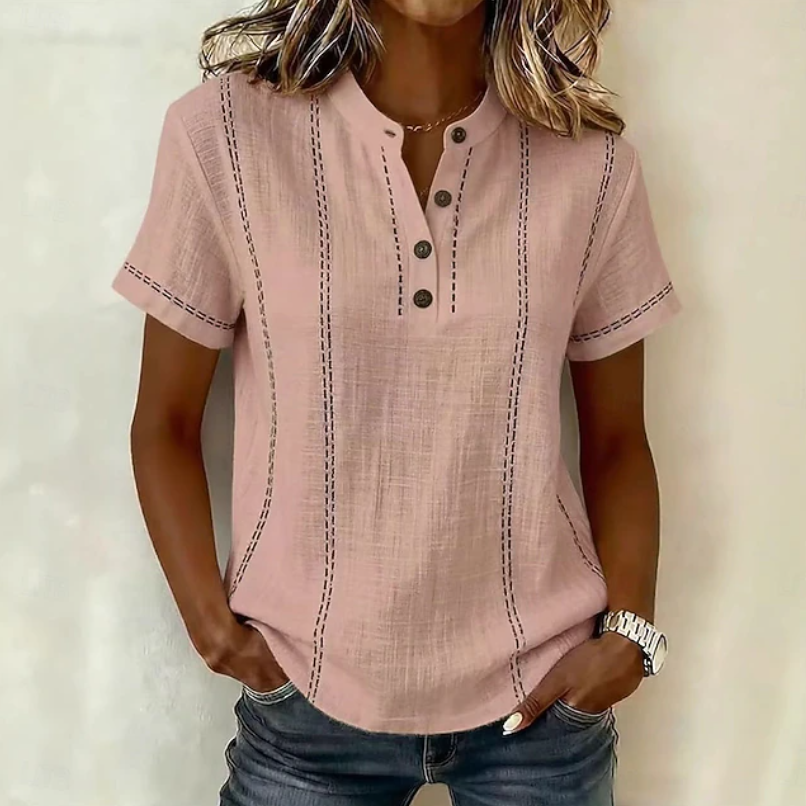 Blouse décontractée pour femme à col Henley