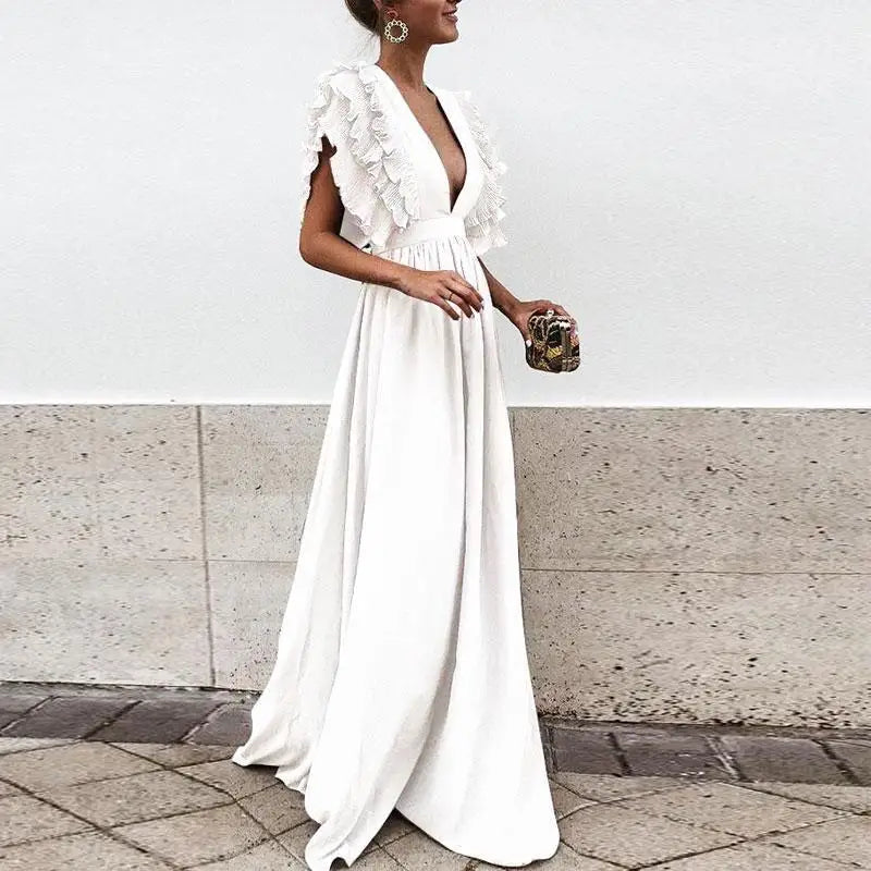 Women Maxi Dress with Ruffle Sleeves and Flattering Flowing Fit