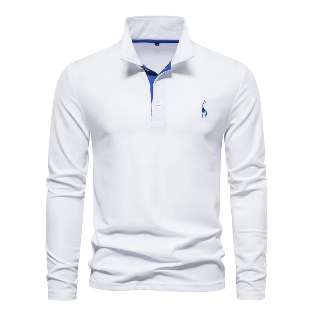 Langærmet poloshirt til mænd med kontrastdetaljer