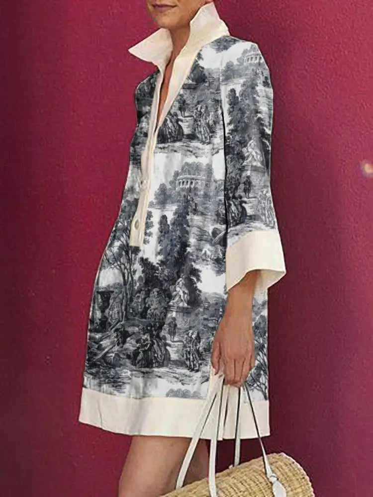 Women's Vintage Print Tunic Dress for Elegant Everyday Summer Styling
