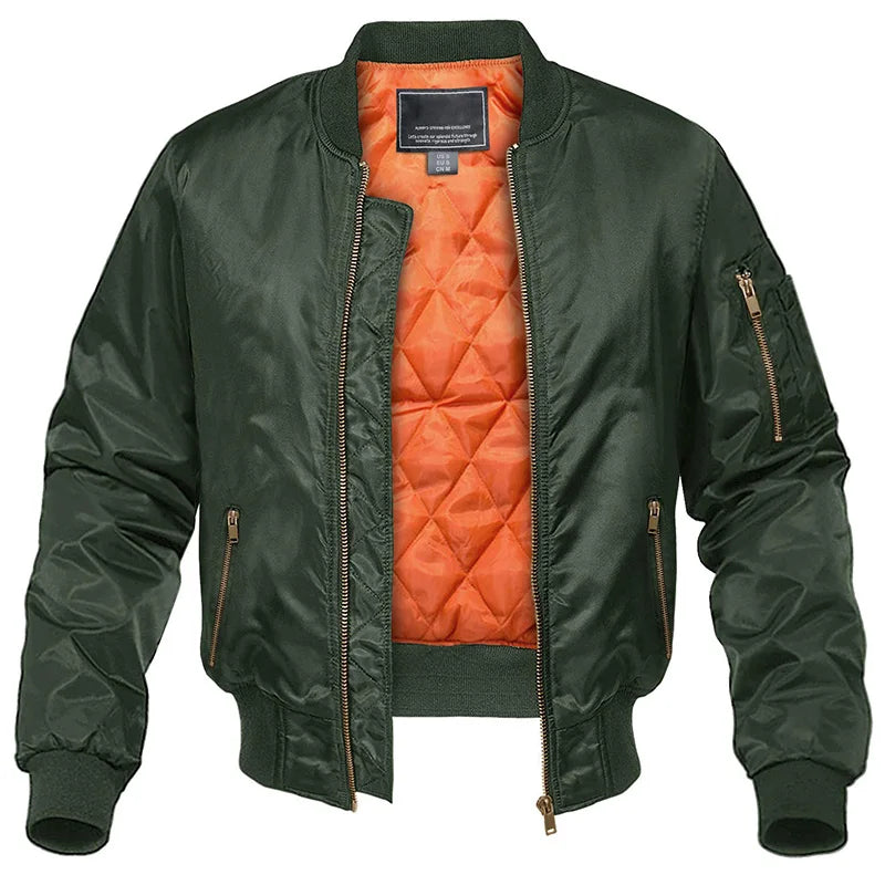 Men's Bomber Jacket with Quilted Lining and Zip Pockets